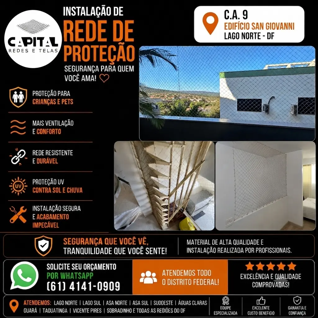 Rede de proteção instalada no Edifício San Giovanni CA 9, Lago Norte, Brasília